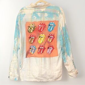 Upcycled Bleached Arrow Sportswear Button Up Shirt L Rolling Stones Tongue Back